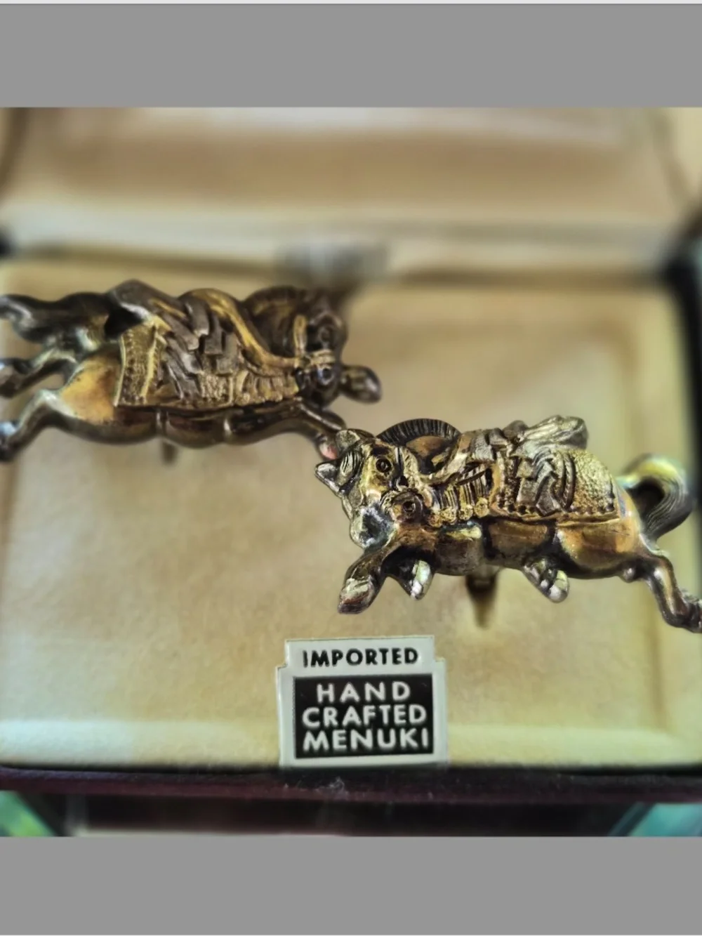Vintage Swank Horse Cufflinks Hand Crafted Japanese Menuki Equestrian Cuff Links